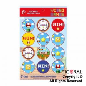 SUPER MARIO BROSS STICKERS AUTOADHESIVOS X 24 UNIDADES